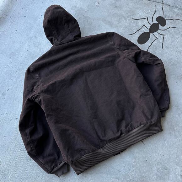 Vintage Y2K Carhartt J130 DKB brown hooded work wear jacket - Picture 6 of 8